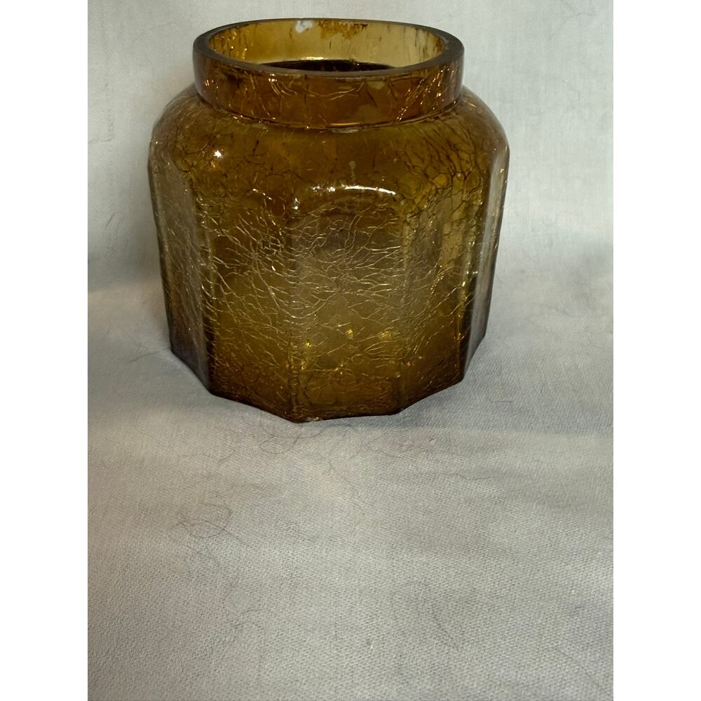 Amber Crackled Glass Candle Holder